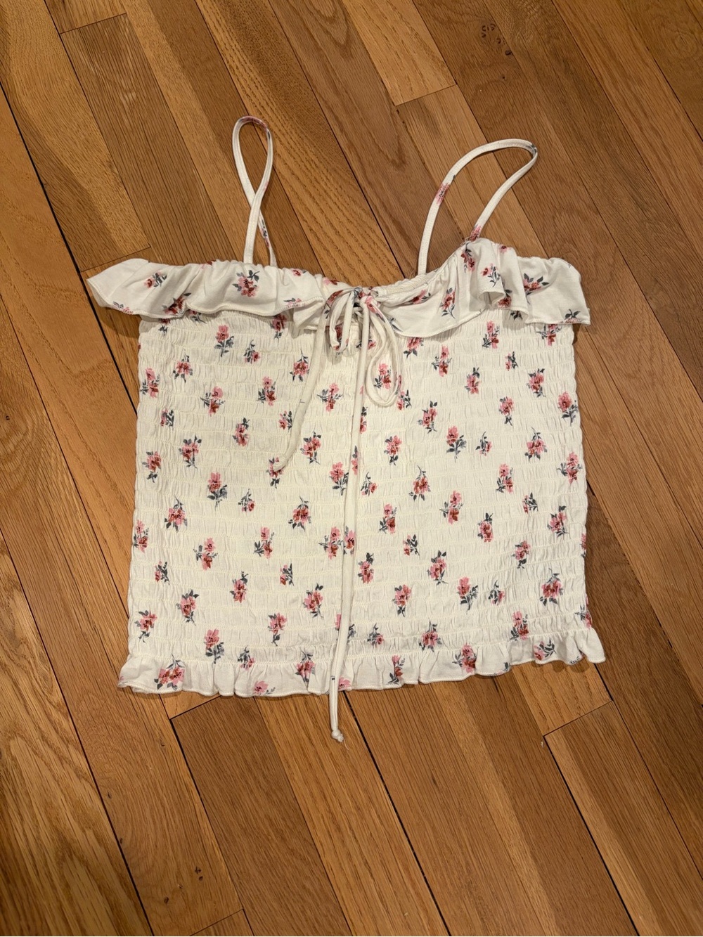 American Eagle Outfitters Cream Floral Smocked Cami